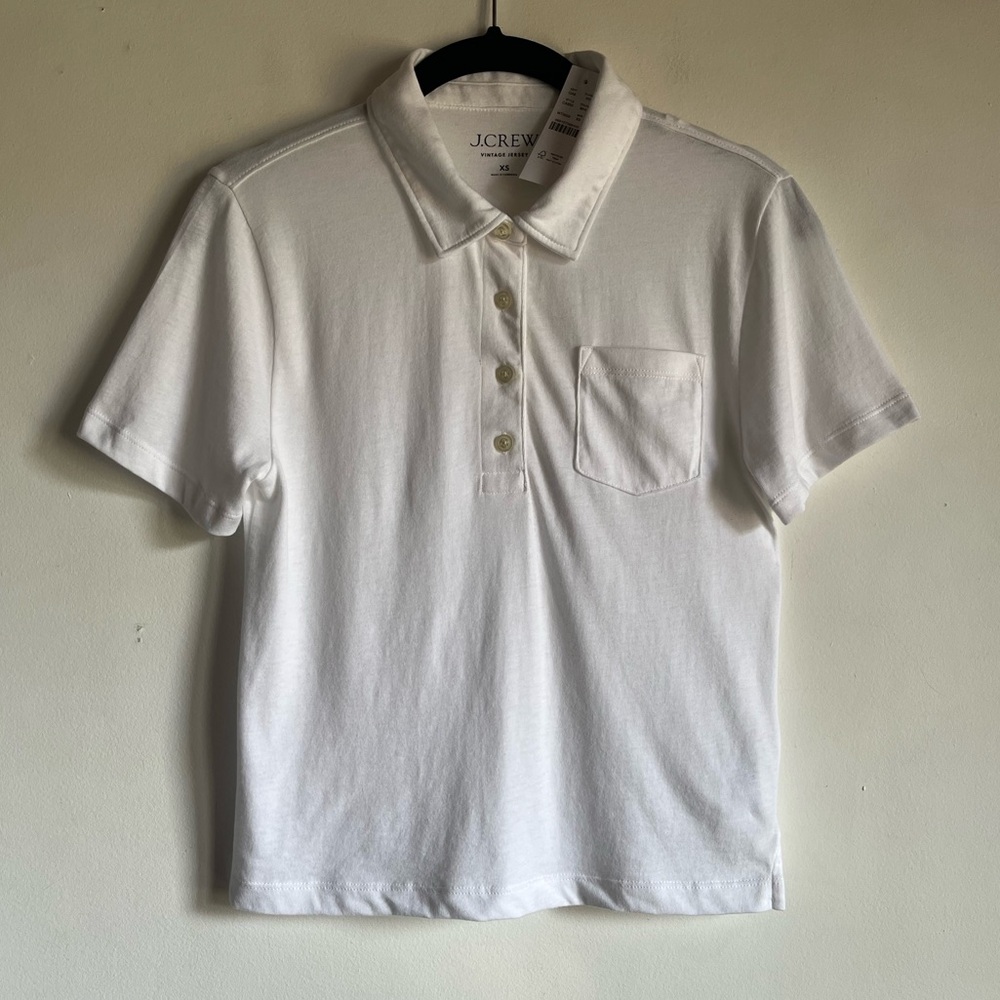 NWT J Crew Vintage Jersey Shrunken Polo T-Shirt in White Size XS $45 MSRP CA830